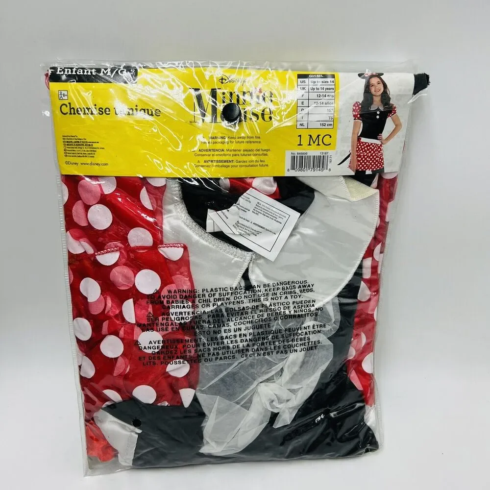 Disney Minnie Mouse Child M/L Tunic Top Black Red Halloween Costume New